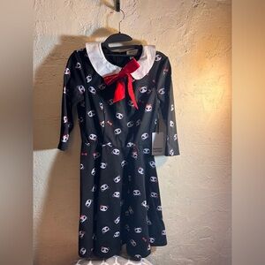 Unique Vintage PANDA Black Dress White Red Accents zip back M retro vintage fun